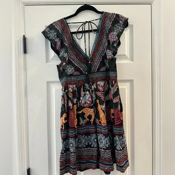 Anthropologie V-Neck Plunge Tunic Mini Dress Black Tiger XXS - Picture 6 of 9